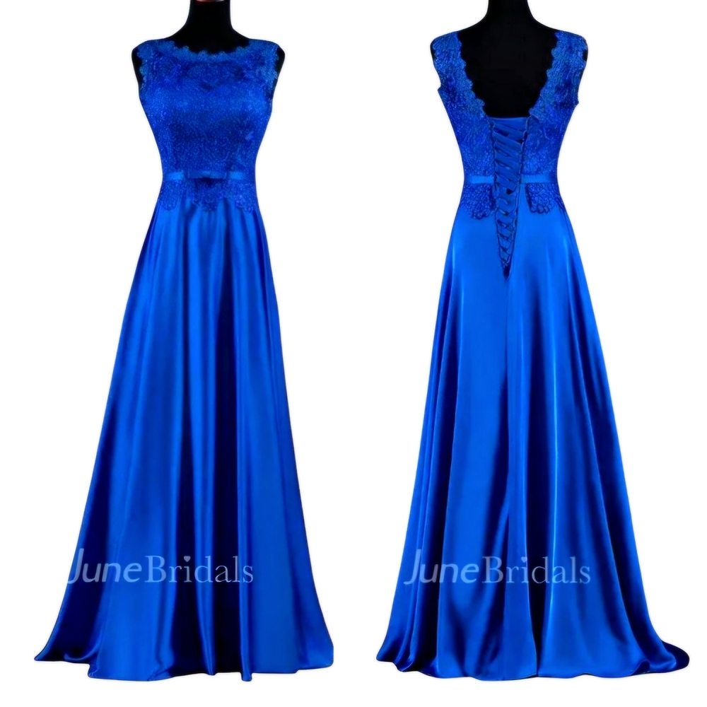 June Bridals Custom Size Royal Blue Lace Top Satin Skirt Bridesmaid Dress